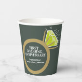 1e huwelijksdag groene ring leuke feiten papieren bekers (Voorkant)