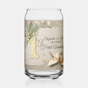 1e huwelijksjubileum papieren kraan foto blikvorm glas
