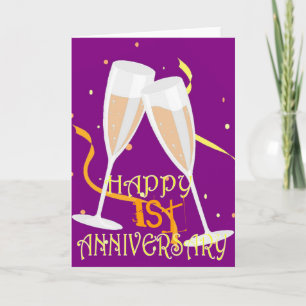 1e huwelijksverjaardag champagne viering kaart