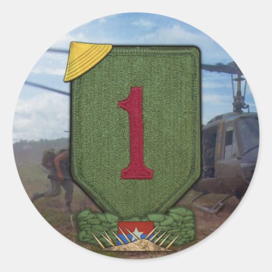 1e INF DIV infanteriedivisie vietnam war patch Ronde Sticker (Voorkant)