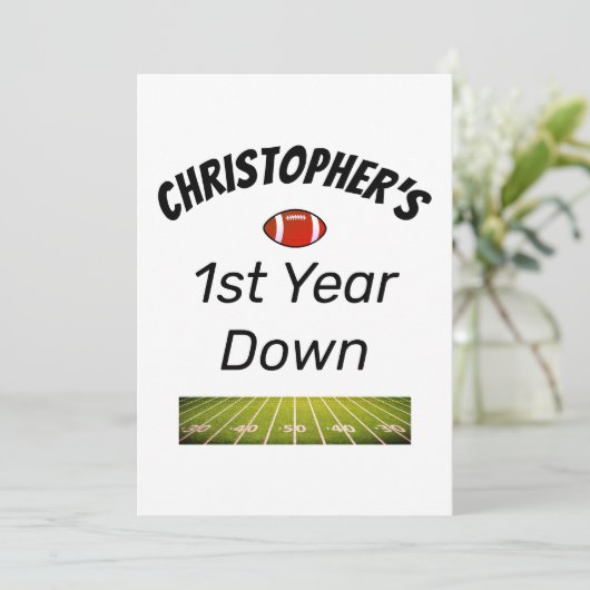 1e jaar down Football Boy's Birthday Kaart (Staand voorkant)