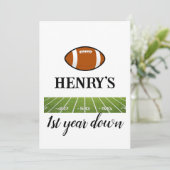 1e jaar down Football Boy's Birthday Kaart (Staand voorkant)