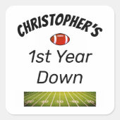 1e jaar down Football Boy's Birthday Vierkante Sticker (Voorkant)