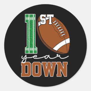 1e Jaar Down Football Lover Eerste Verjaardag Boy Ronde Sticker