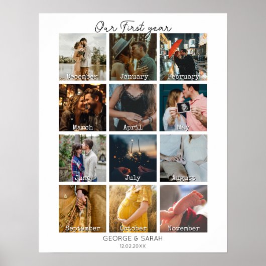 1e jaar foto verjaardag cadeau kalender 12 maanden poster (Voorkant)