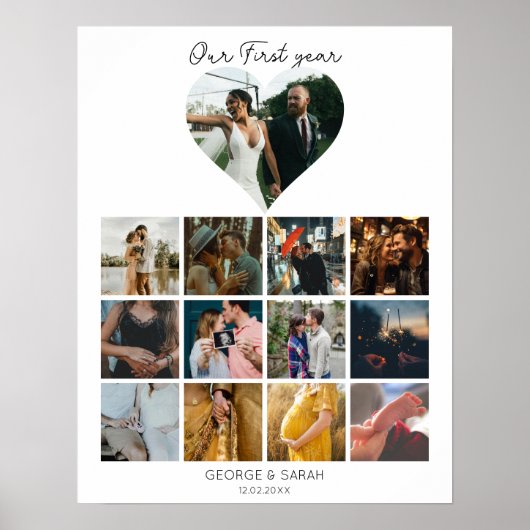 1e jaar foto verjaardag cadeau kalender 12 maanden poster (Voorkant)