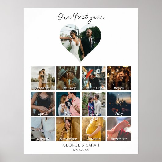 1e jaar foto verjaardag cadeau kalender 12 maanden poster (Voorkant)