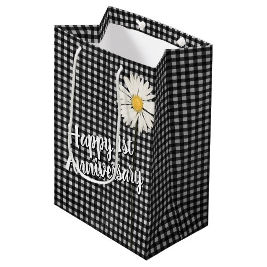 1e Jubileum Daisy on Gingham Medium Gift Bag Cadeauzakje (Voorkant Gekanteld)