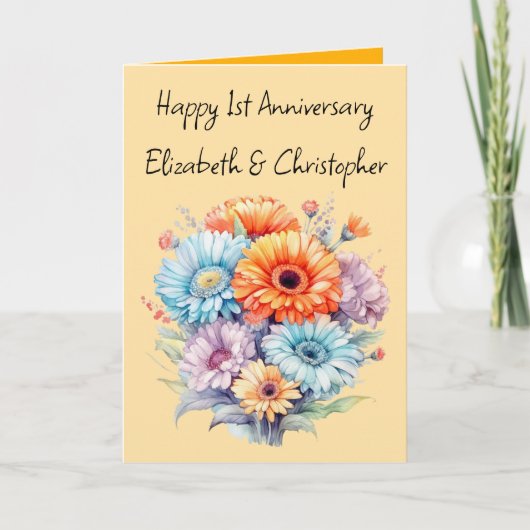 1e Jubileum Gerbera bloeit sinaasappel Kaart (Voorkant)