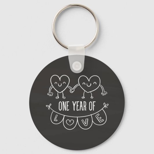 1e Jubileum Gift Chalk Harten Button Sleutelhanger (Voorkant)