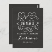 1e Jubileum Gift Chalk Hearts Briefkaart (Voorkant / Achterkant)