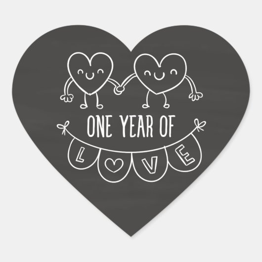 1e Jubileum Gift for her Chalk Hearts Sticker (Voorkant)