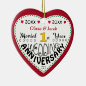 1e Jubileum Gift Hartvormige Kerst Keramisch Ornament (Rechts)