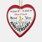 1e Jubileum Gift Hartvormige Kerst Keramisch Ornament (Links)