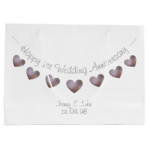 1e Jubileum met papieren weddenschap paarse hartsl