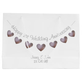 1e Jubileum met papieren weddenschap paarse hartsl Groot Cadeauzakje