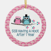 1e Jubileum Owl Weddenschap Jubilea Gift Keramisch Ornament (Voorkant)