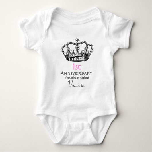1e Jubileum Verjaardag Funny Princess Crown V01 Romper (Voorkant)