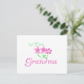 1e keer Grandma-roze bloemen Briefkaart (Staand voorkant)