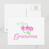 1e keer Grandma-roze bloemen Briefkaart (Voorkant / Achterkant)