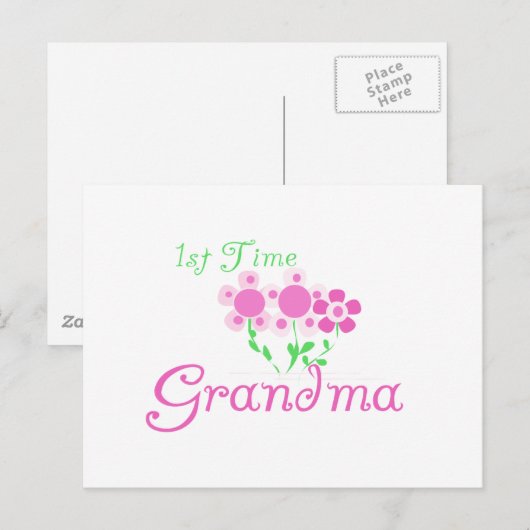 1e keer Grandma-roze bloemen Briefkaart (Voorkant / Achterkant)