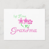 1e keer Grandma-roze bloemen Briefkaart (Voorkant)