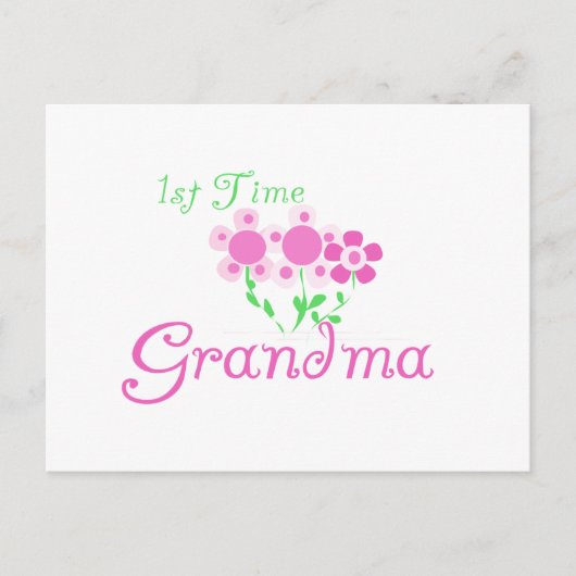 1e keer Grandma-roze bloemen Briefkaart (Voorkant)