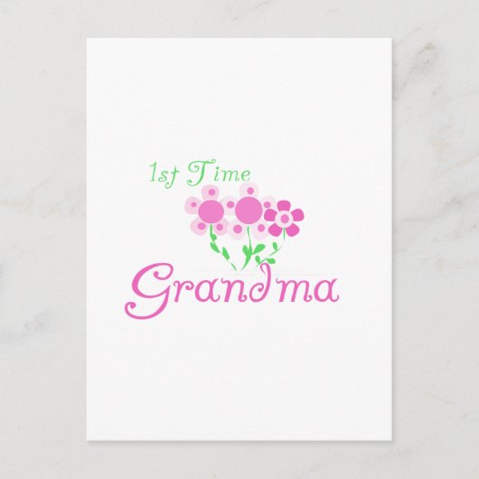 1e keer Grandma-roze bloemen Briefkaart (Voorkant)
