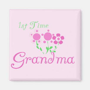 1e keer Grandma-roze bloemen Magneet