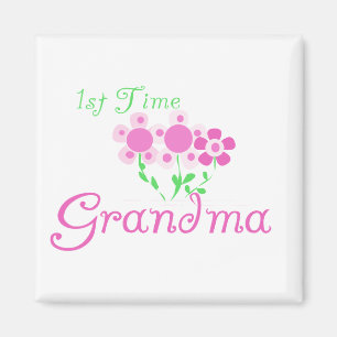1e keer Grandma-roze bloemen Magneet