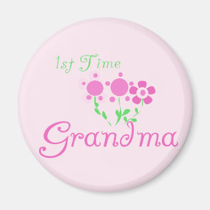 1e keer Grandma-roze bloemen Magneet