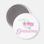 1e keer Grandma-roze bloemen Magneet (Voorkant / Achterkant)