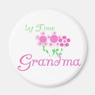 1e keer Grandma-roze bloemen Magneet