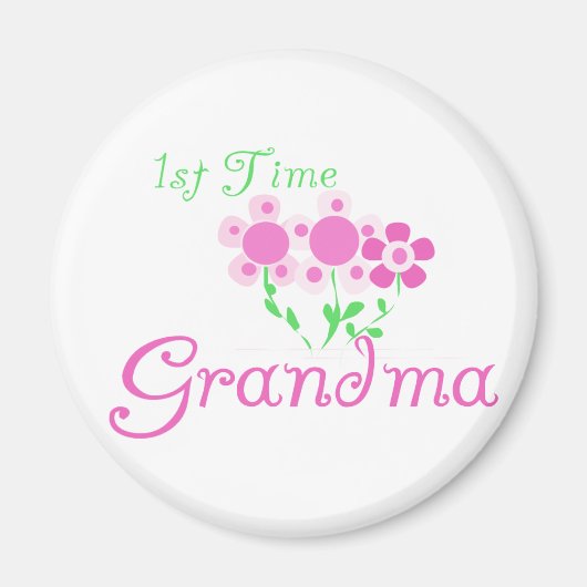 1e keer Grandma-roze bloemen Magneet (Voorkant)