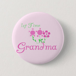 1e keer Grandma-roze bloemen Ronde Button 5,7 Cm