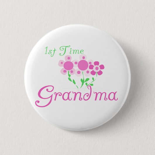 1e keer Grandma-roze bloemen Ronde Button 5,7 Cm (Voorkant)