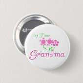 1e keer Grandma-roze bloemen Ronde Button 5,7 Cm (Voorkant /achterkant)