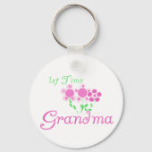 1e keer Grandma-roze bloemen Sleutelhanger (Voorkant)