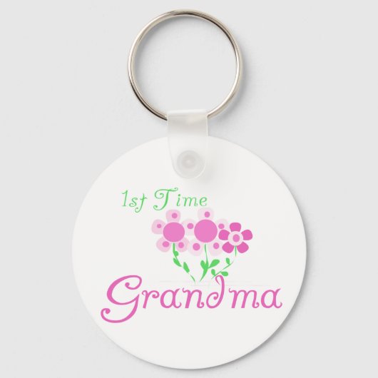 1e keer Grandma-roze bloemen Sleutelhanger (Voorkant)