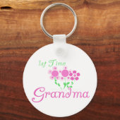 1e keer Grandma-roze bloemen Sleutelhanger (Voorkant)
