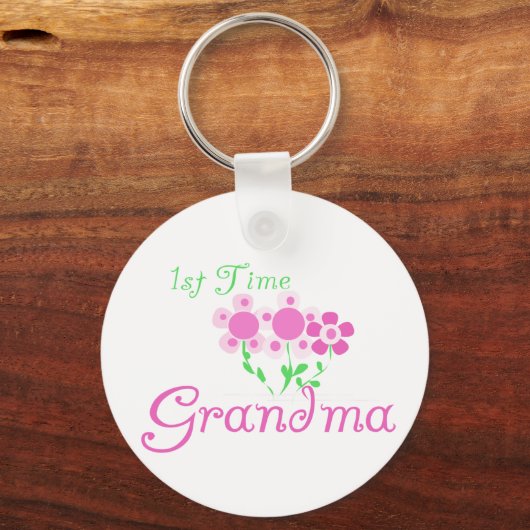 1e keer Grandma-roze bloemen Sleutelhanger (Voorkant)