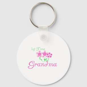 1e keer Grandma-roze bloemen Sleutelhanger