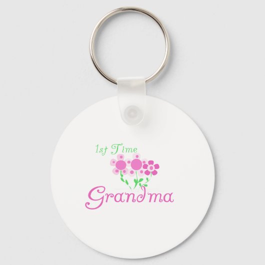 1e keer Grandma-roze bloemen Sleutelhanger (Voorkant)
