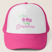 1e keer Grandma-roze bloemen Trucker Pet (Voorkant)