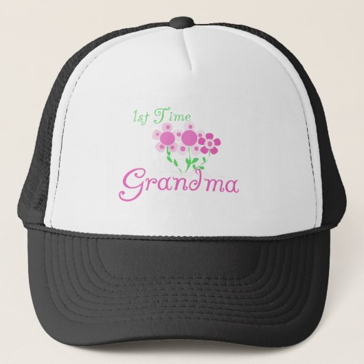 1e keer Grandma-roze bloemen Trucker Pet (Voorkant)