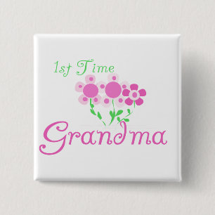 1e keer Grandma-roze bloemen Vierkante Button 5,1 Cm