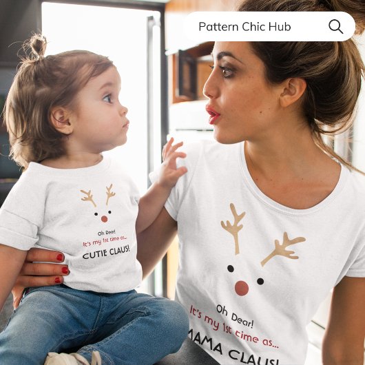 1e keer mama claus wit moderne familie kerst t-shirt