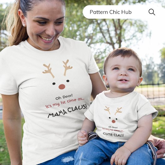 1e keer mama claus wit moderne familie kerst t-shirt