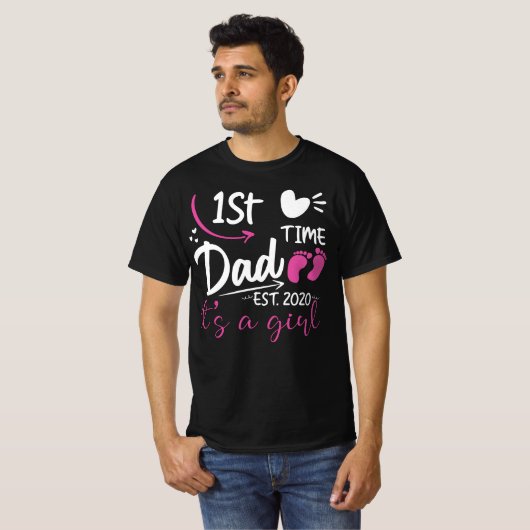1e keer papa est 2020 het is een meisje t-shirt (Voorkant volledig)