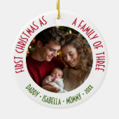 1e kerst als een familie van 3 aangepaste foto's e keramisch ornament (Achterkant)